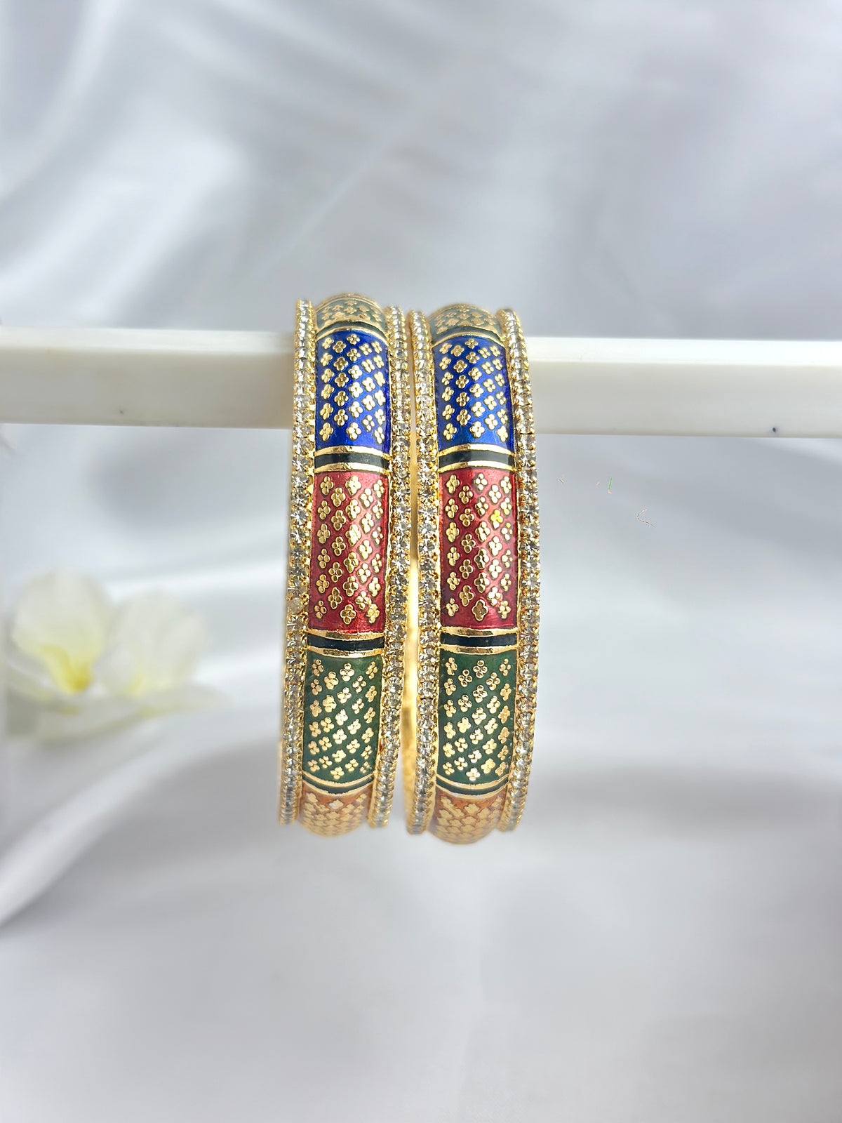 Stylish Multicolour Stone Studded Gold-Plated Bangles For Women