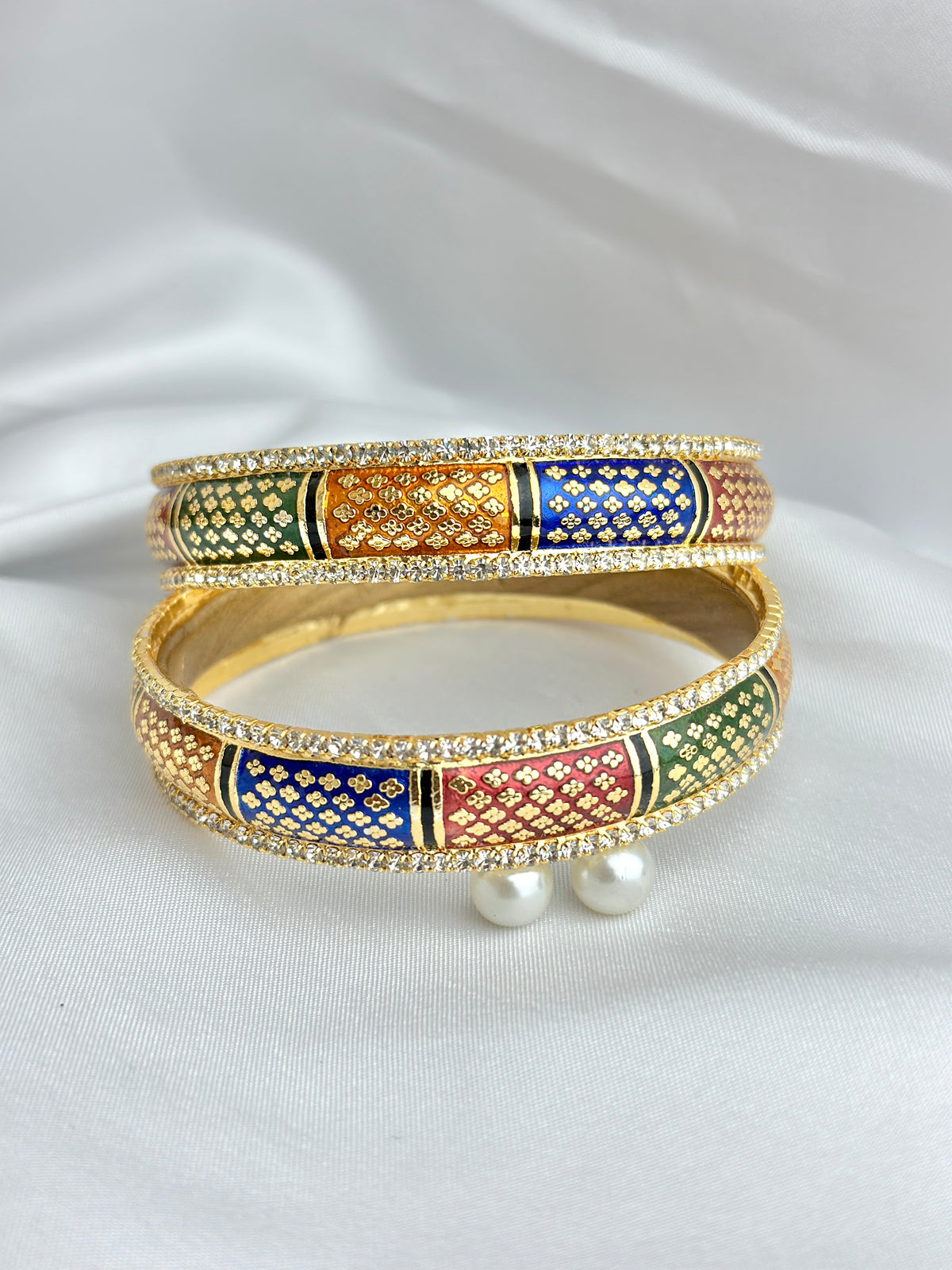 Stylish Multicolour Stone Studded Gold-Plated Bangles For Women