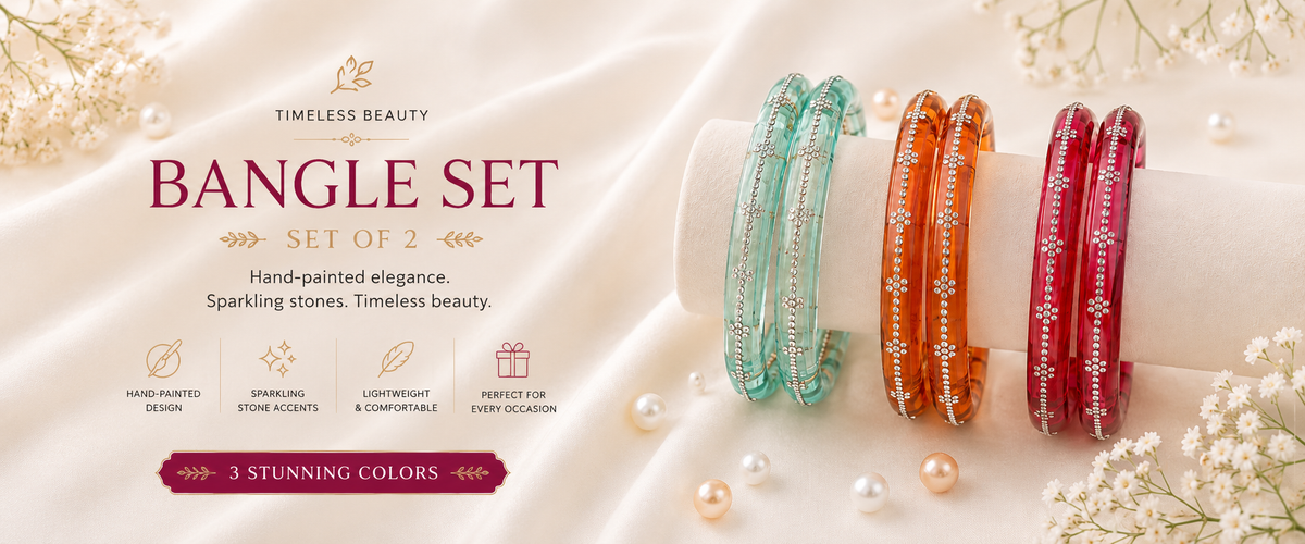 Glass Bangle Set with Crystal Stone Work | Textured Striped Glass Bangles