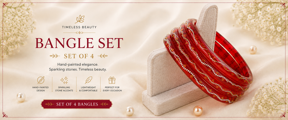 Ruby Embellished Glass Bangles(4 Pcs set)