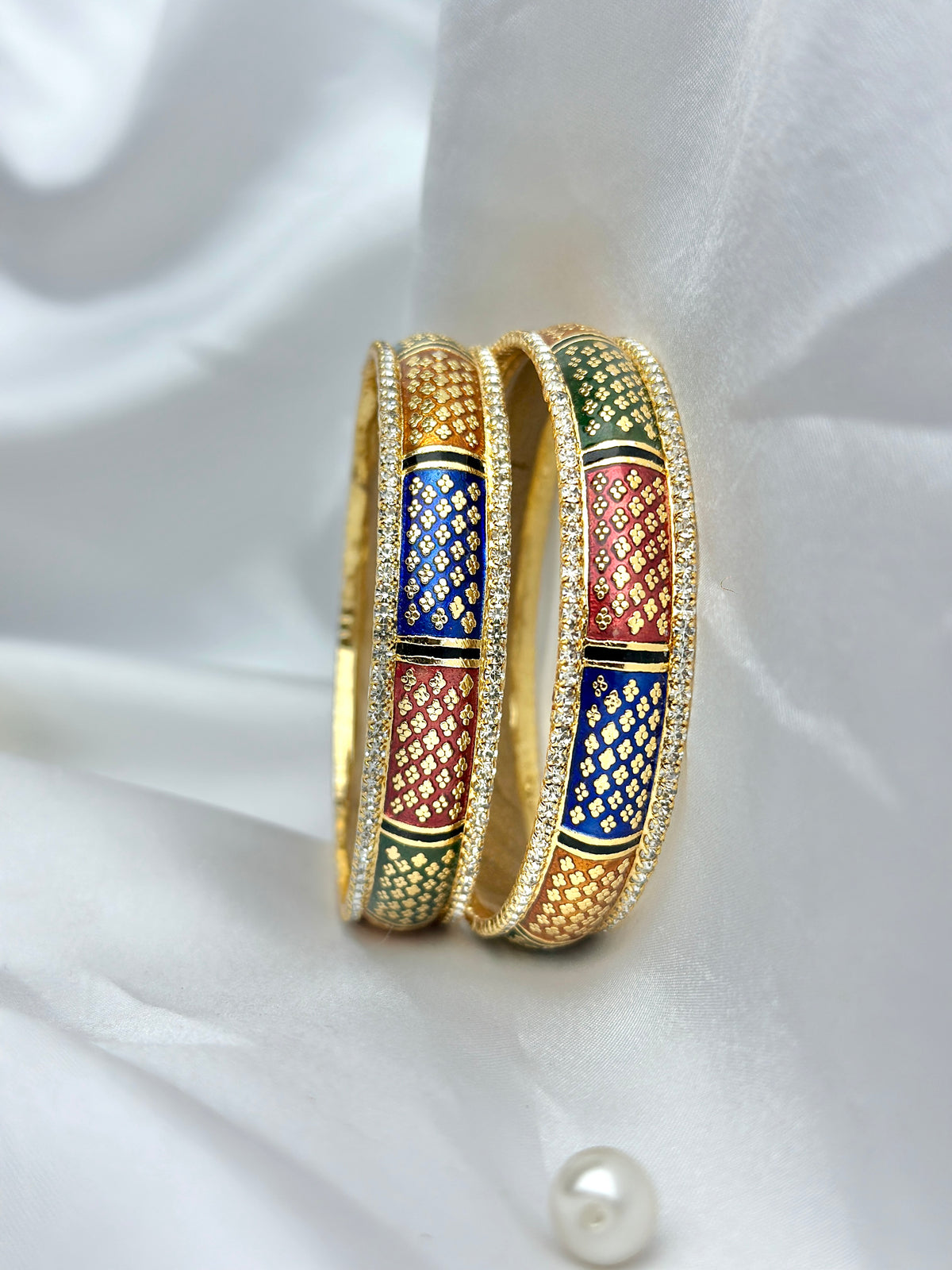 Stylish Multicolour Stone Studded Gold-Plated Bangles For Women
