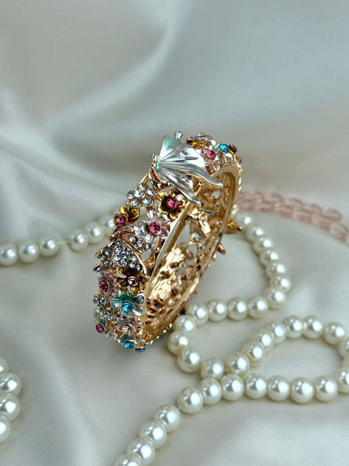 Premium Multicolour Stone Work Designer Kada | Antique Gold Finish