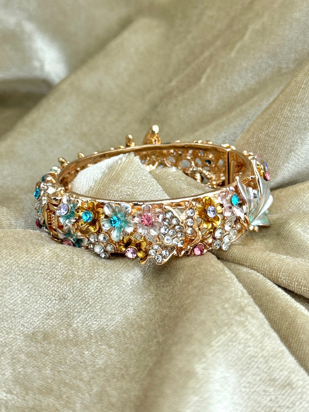 Premium Multicolour Stone Work Designer Kada | Antique Gold Finish
