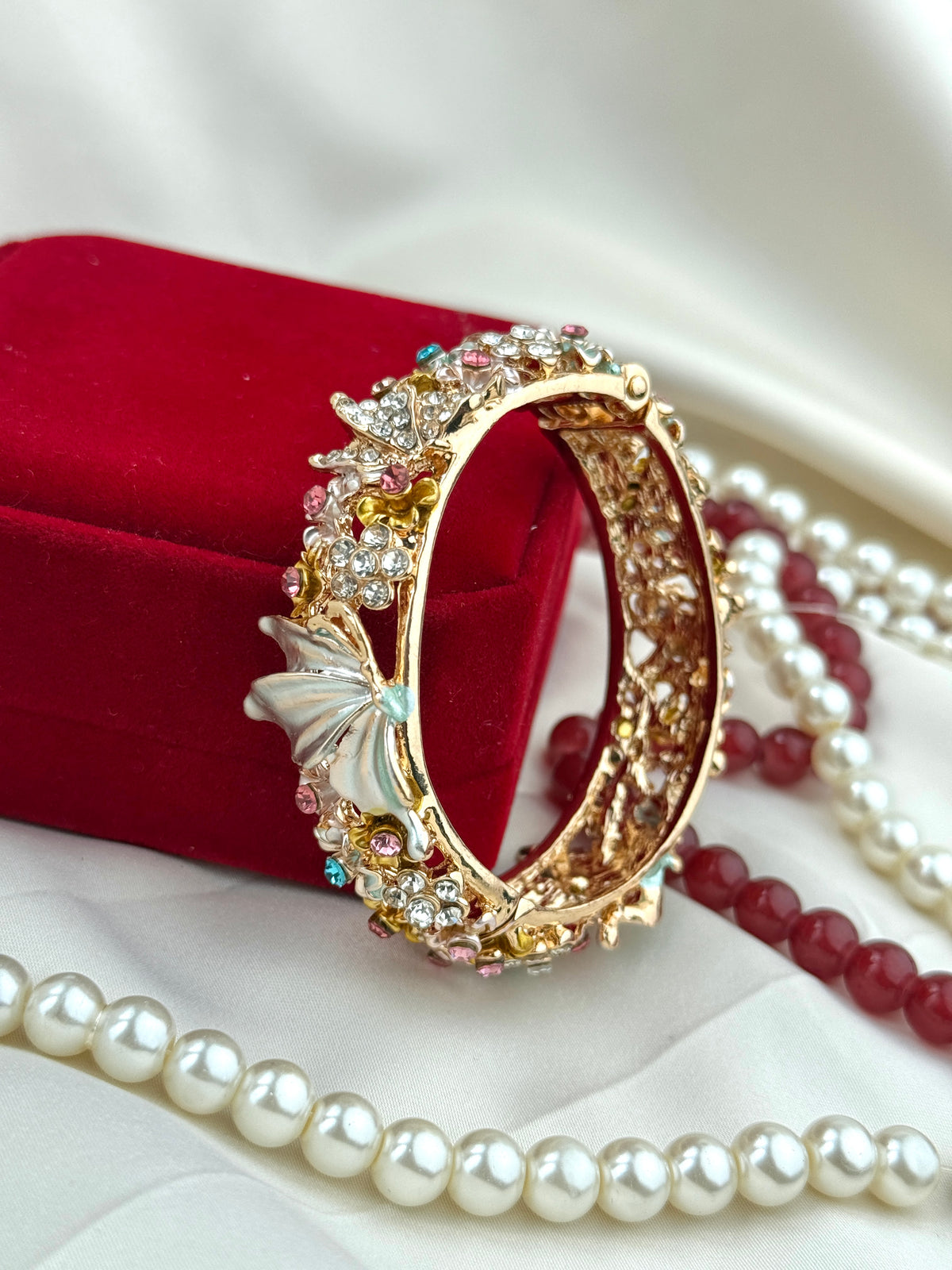 Premium Multicolour Stone Work Designer Kada | Antique Gold Finish