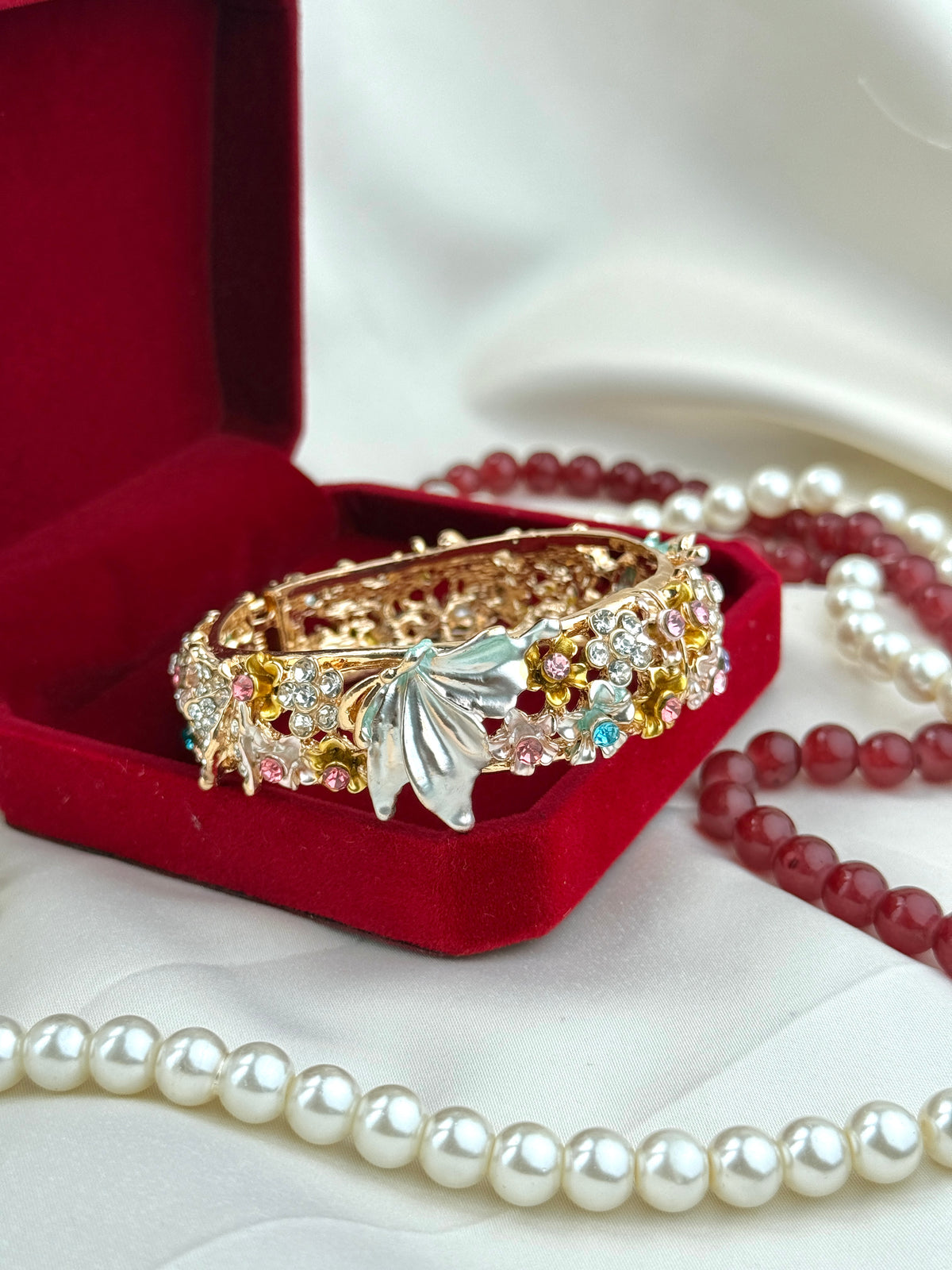 Premium Multicolour Stone Work Designer Kada | Antique Gold Finish