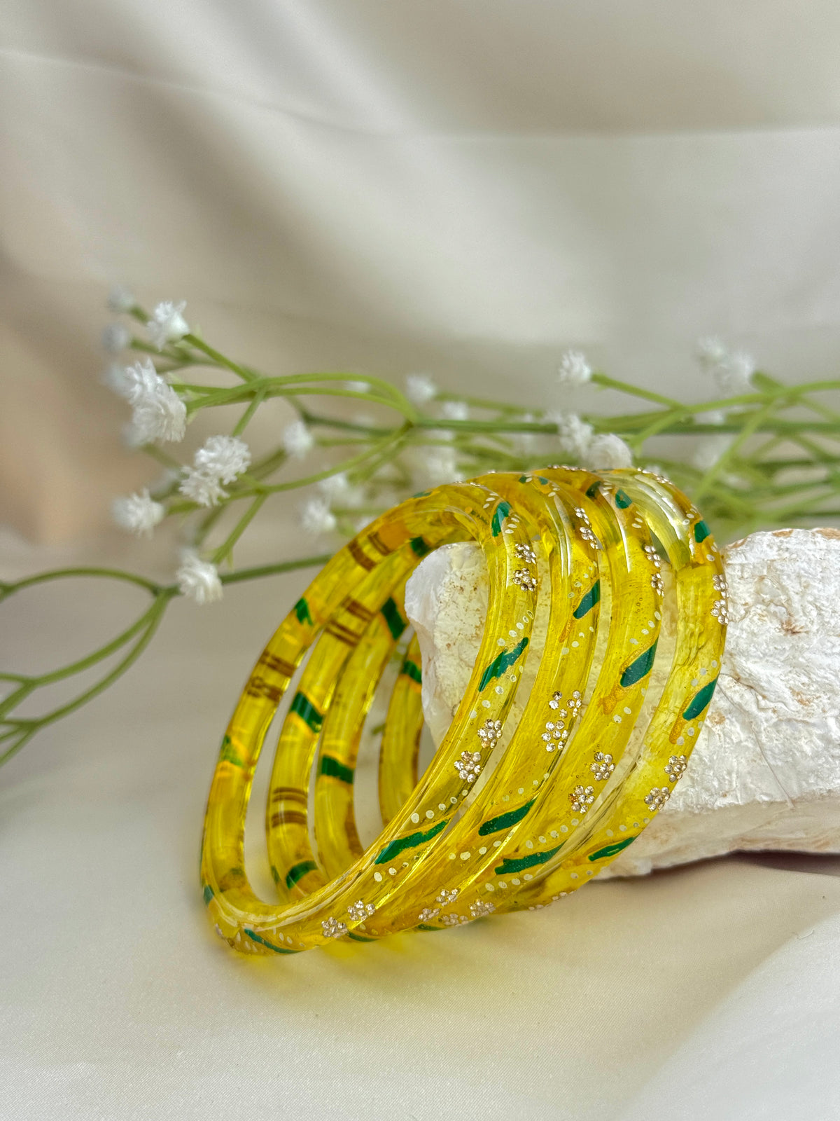 Handpainted Glass Bangles with Kundan Stone Work – Set of 4