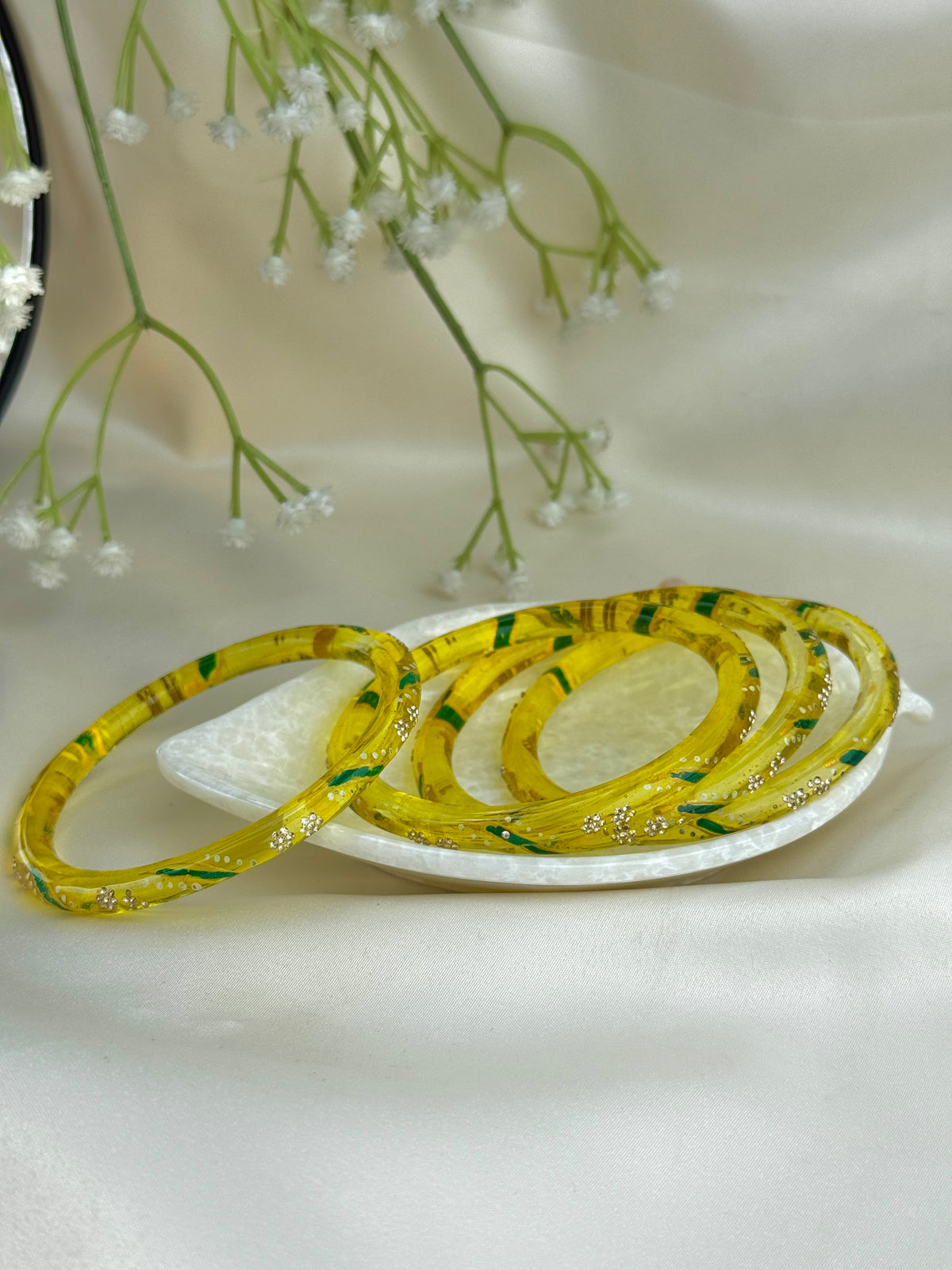 Handpainted Glass Bangles with Kundan Stone Work – Set of 4