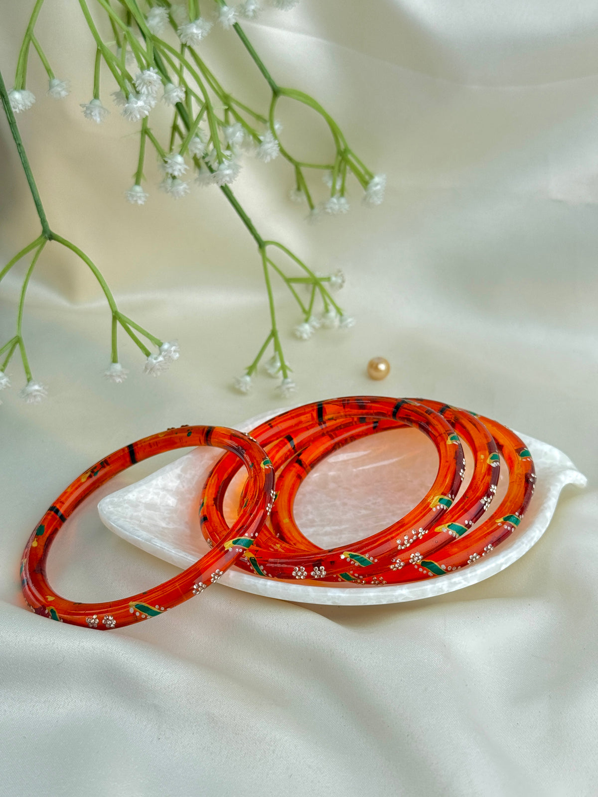Handpainted Glass Bangles with Kundan Stone Work – Set of 4