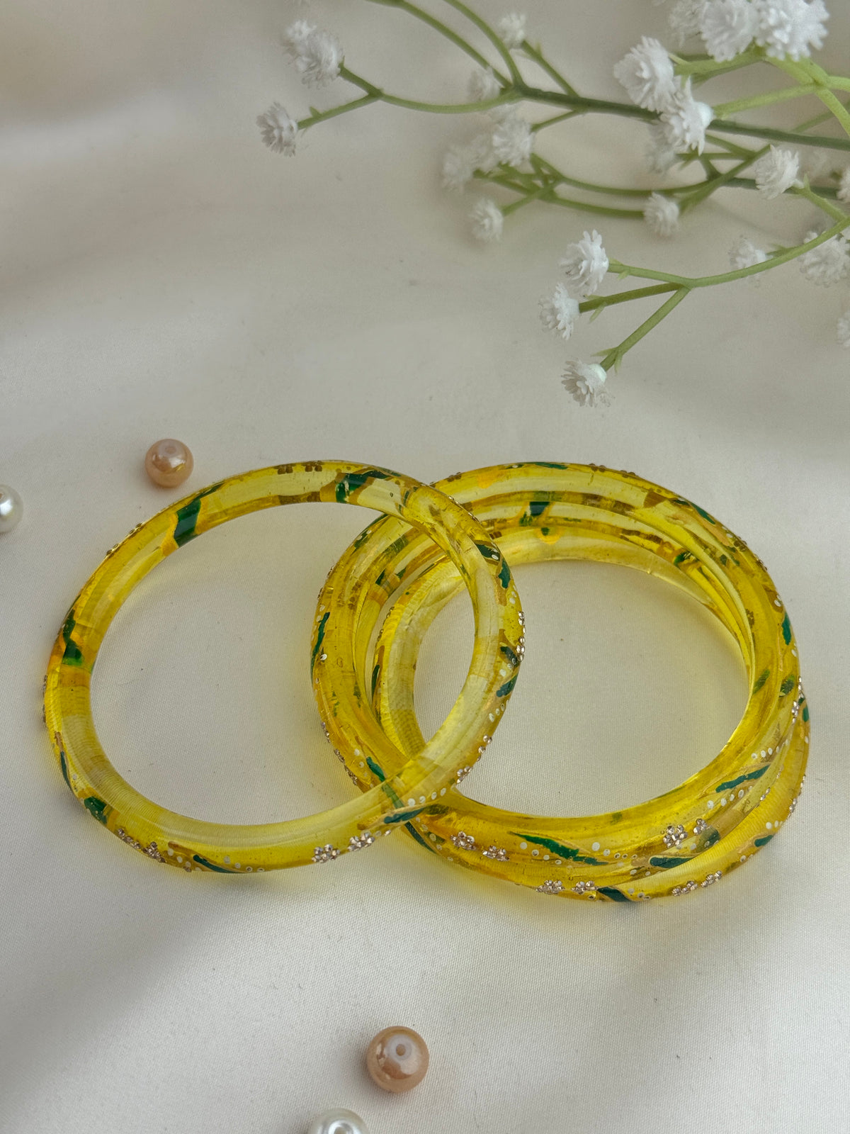 Handpainted Glass Bangles with Kundan Stone Work – Set of 4