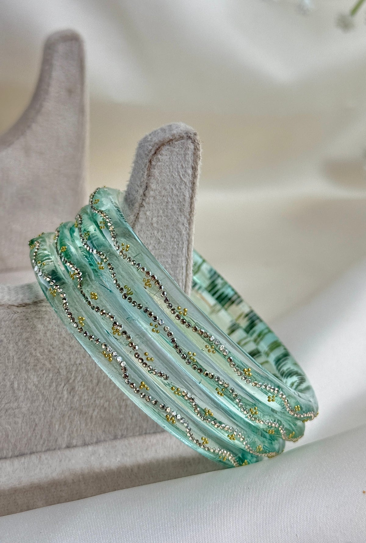 Ruby Embellished Glass Bangles(4 Pcs set)