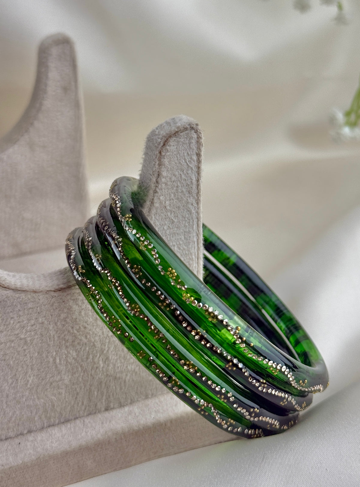 Ruby Embellished Glass Bangles(4 Pcs set)