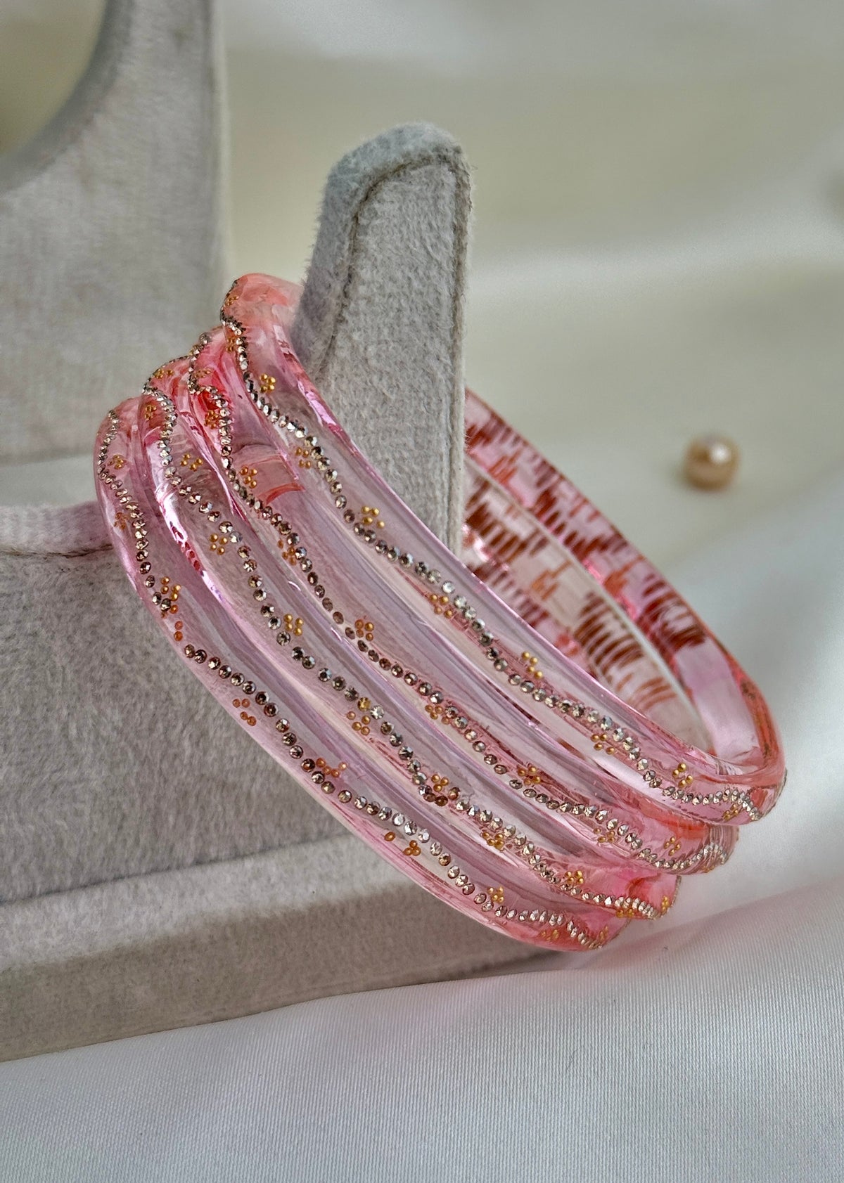 Ruby Embellished Glass Bangles(4 Pcs set)