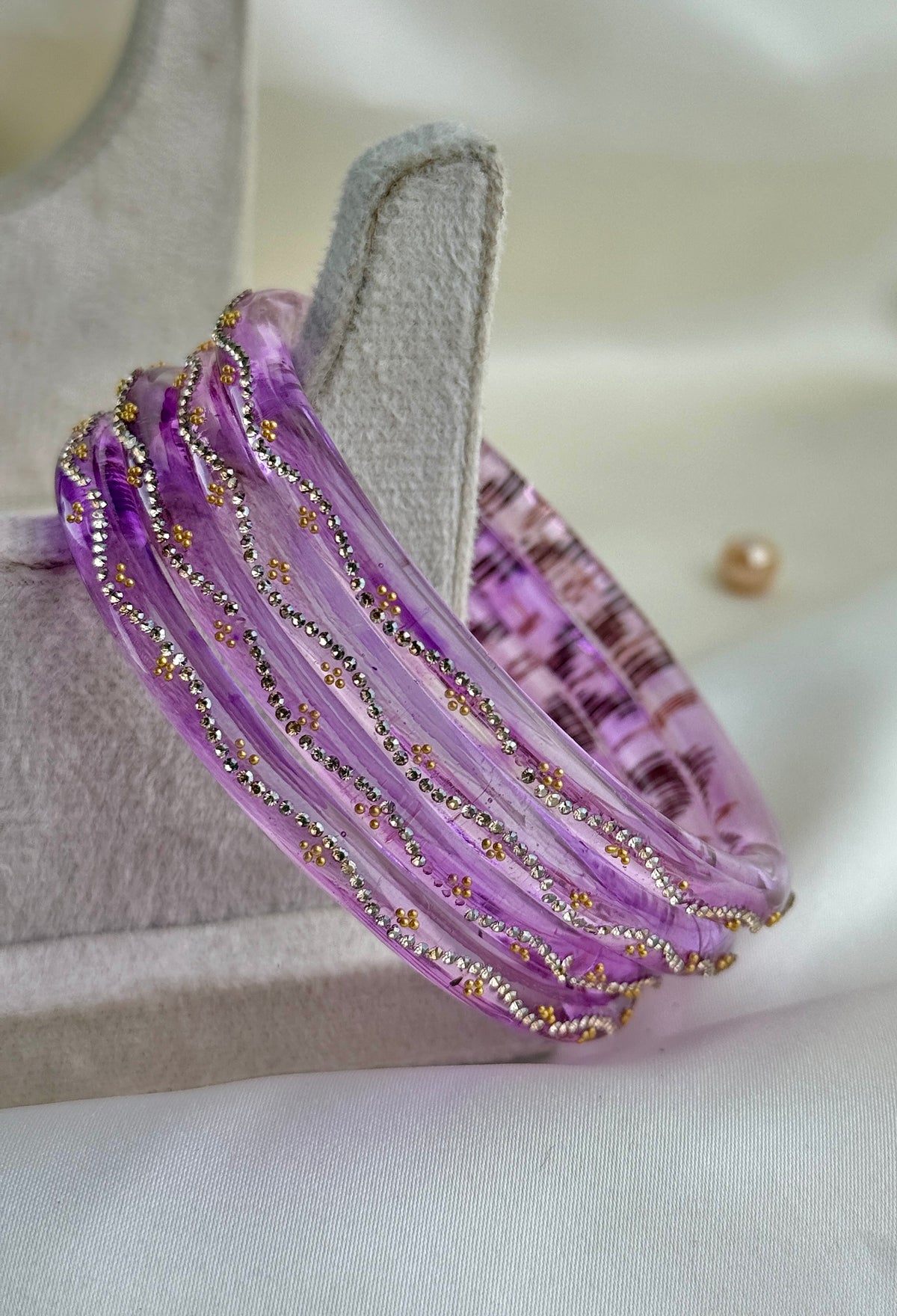 Ruby Embellished Glass Bangles(4 Pcs set)