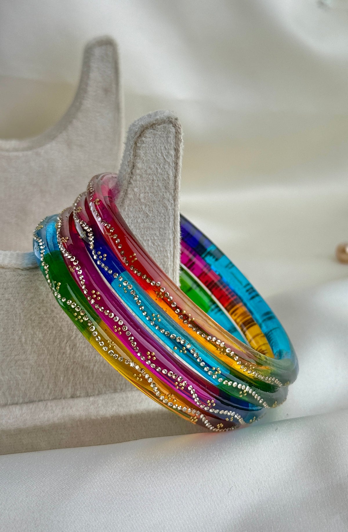 Ruby Embellished Glass Bangles(4 Pcs set)