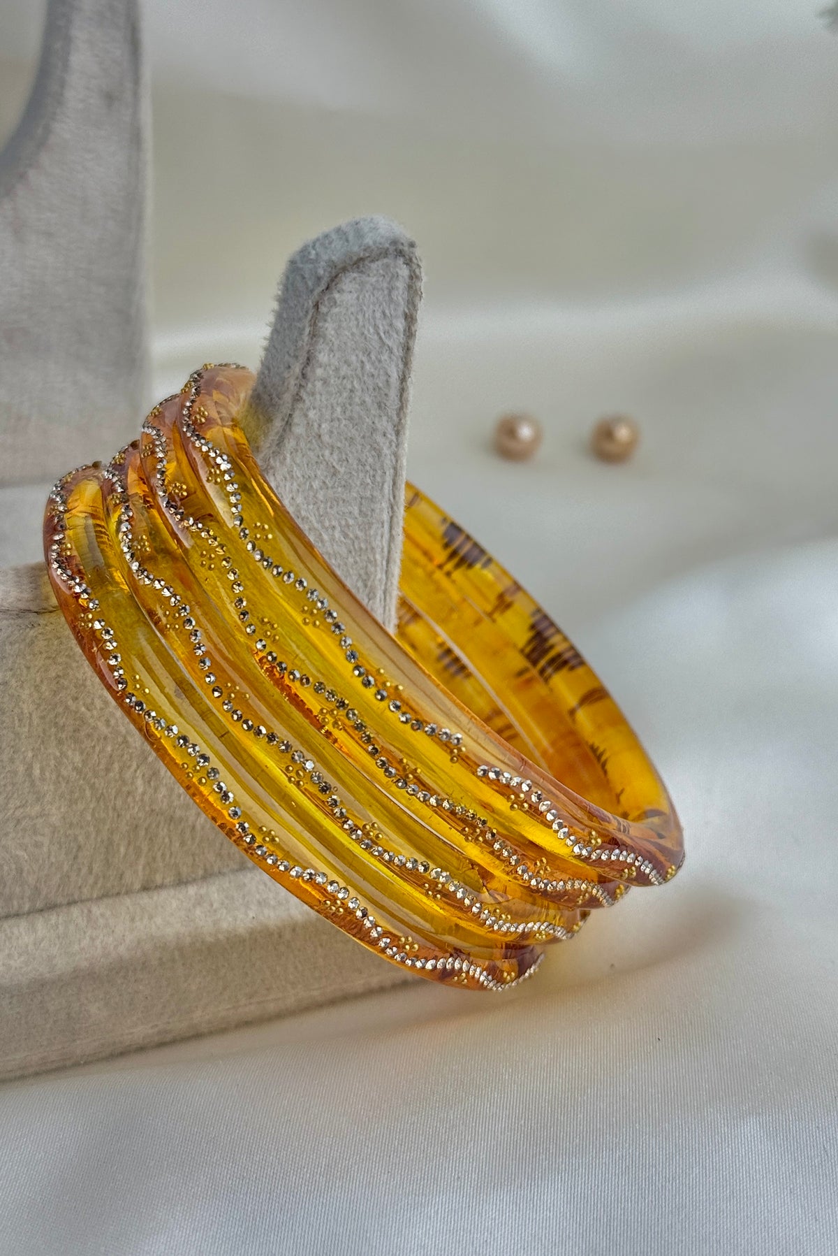 Ruby Embellished Glass Bangles(4 Pcs set)