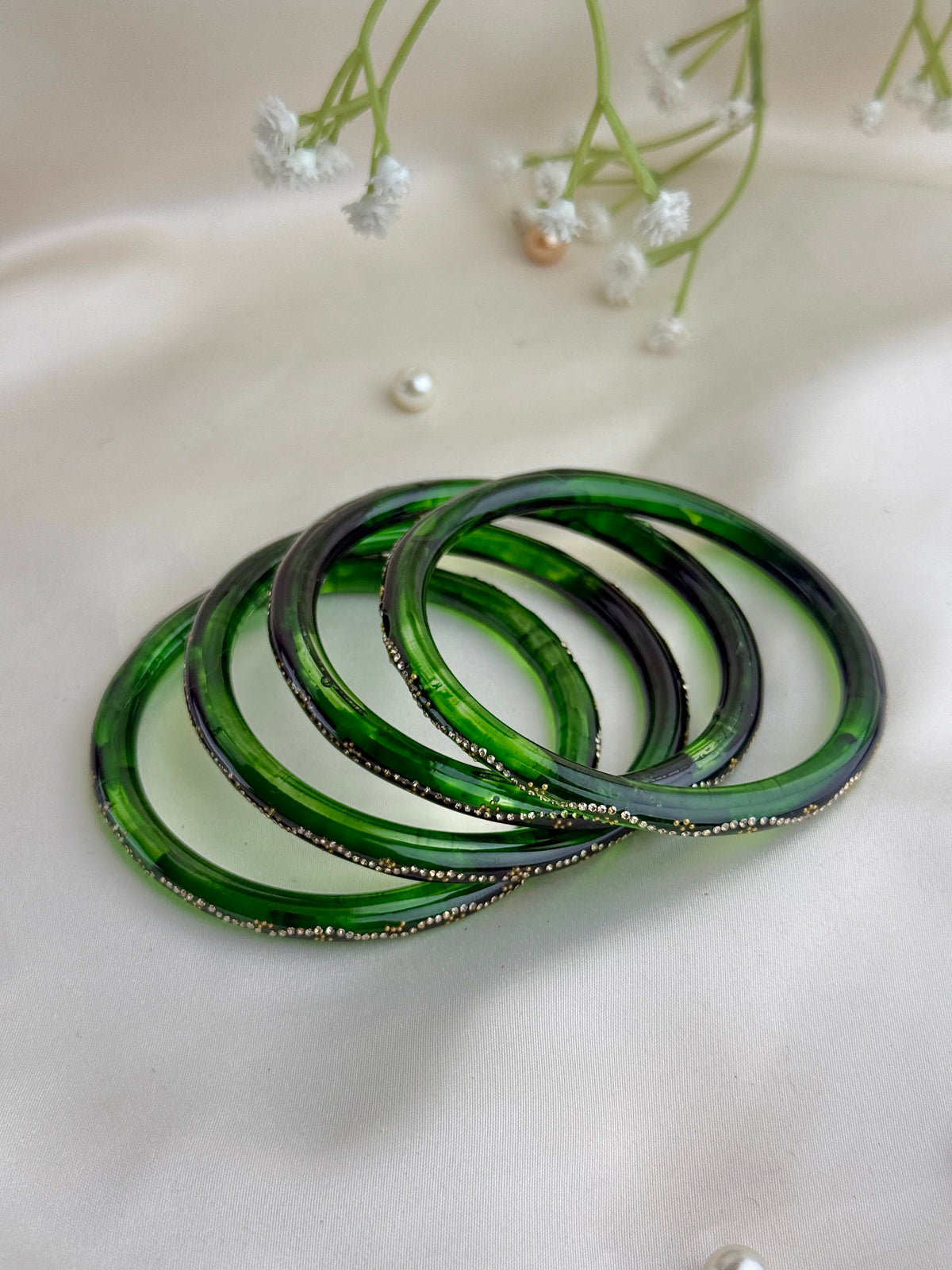 Ruby Embellished Glass Bangles(4 Pcs set)