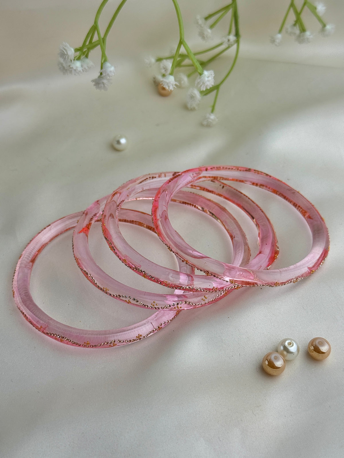 Ruby Embellished Glass Bangles(4 Pcs set)