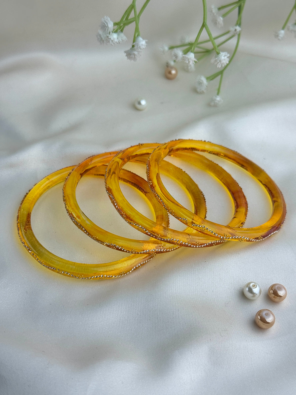 Ruby Embellished Glass Bangles(4 Pcs set)