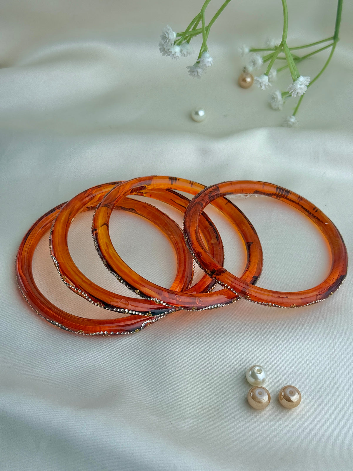 Ruby Embellished Glass Bangles(4 Pcs set)