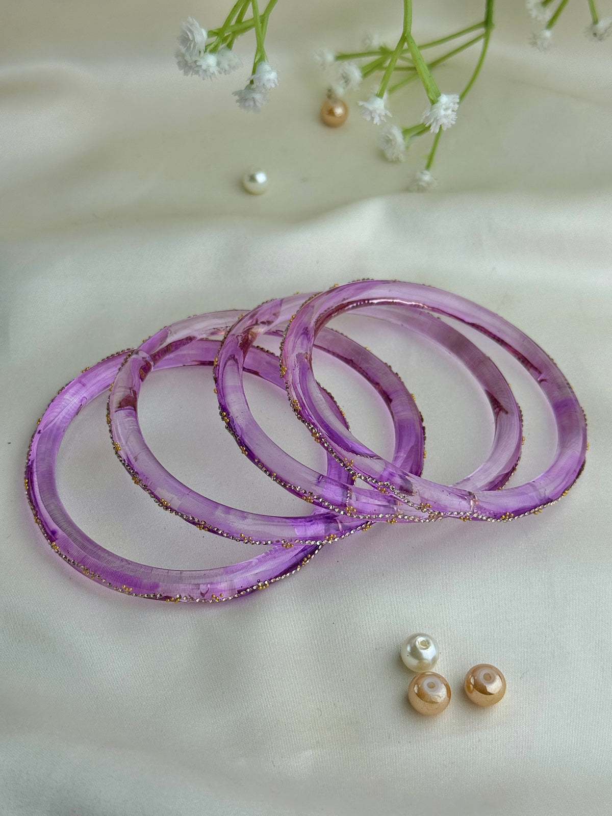 Ruby Embellished Glass Bangles(4 Pcs set)