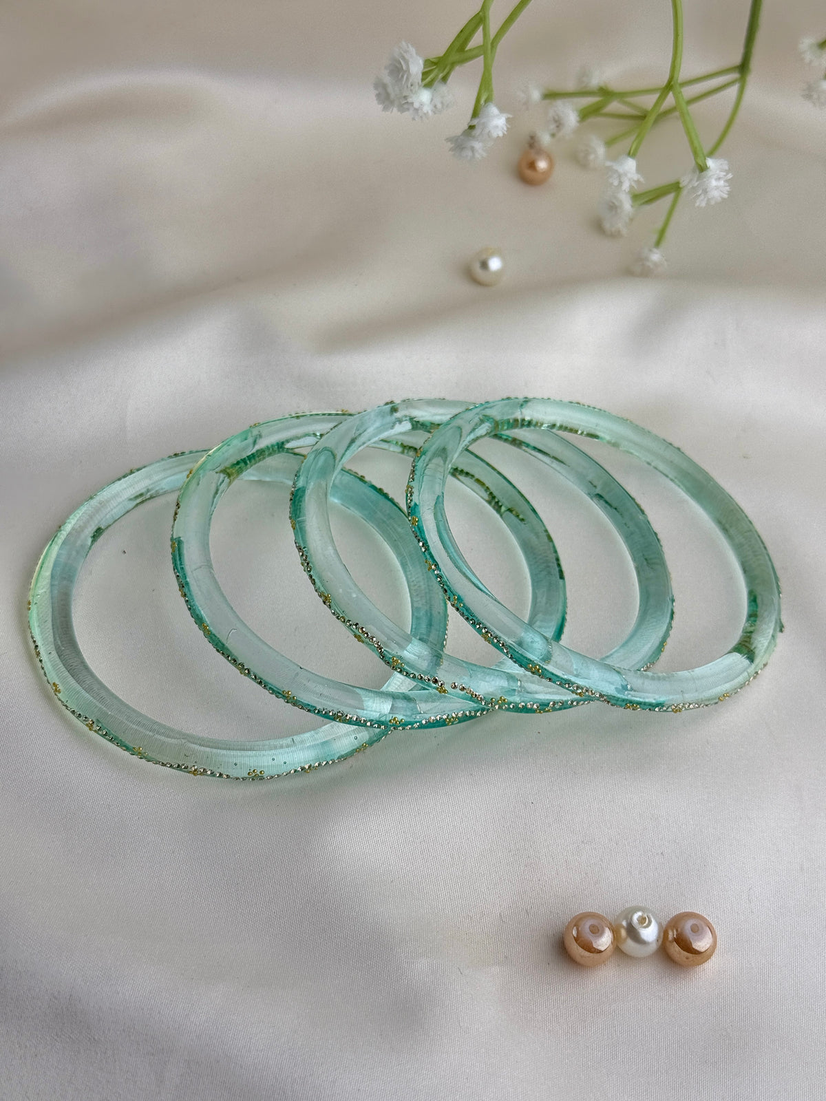 Ruby Embellished Glass Bangles(4 Pcs set)