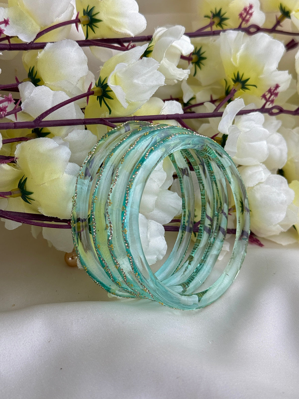 Ruby Embellished Glass Bangles(4 Pcs set)