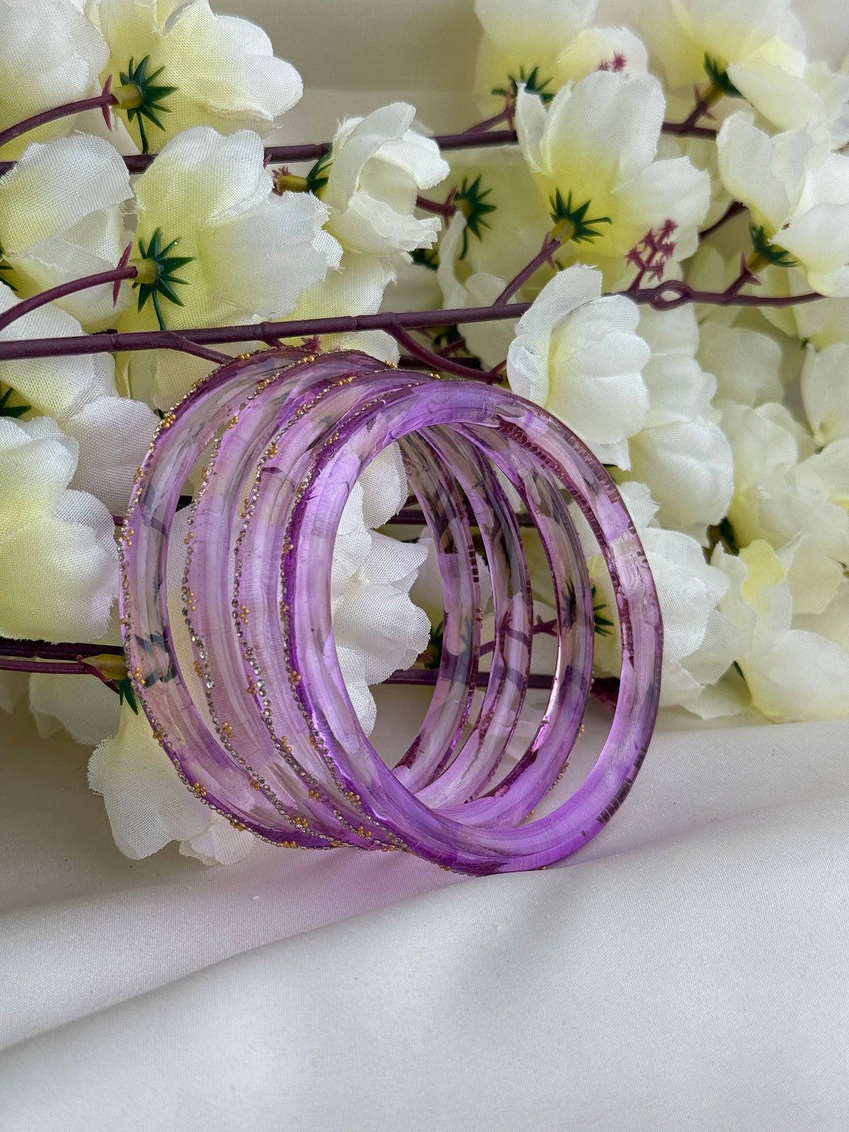 Ruby Embellished Glass Bangles(4 Pcs set)