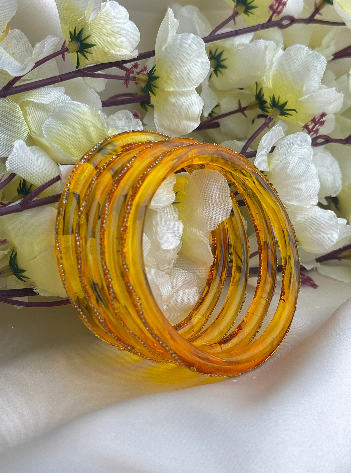 Ruby Embellished Glass Bangles(4 Pcs set)