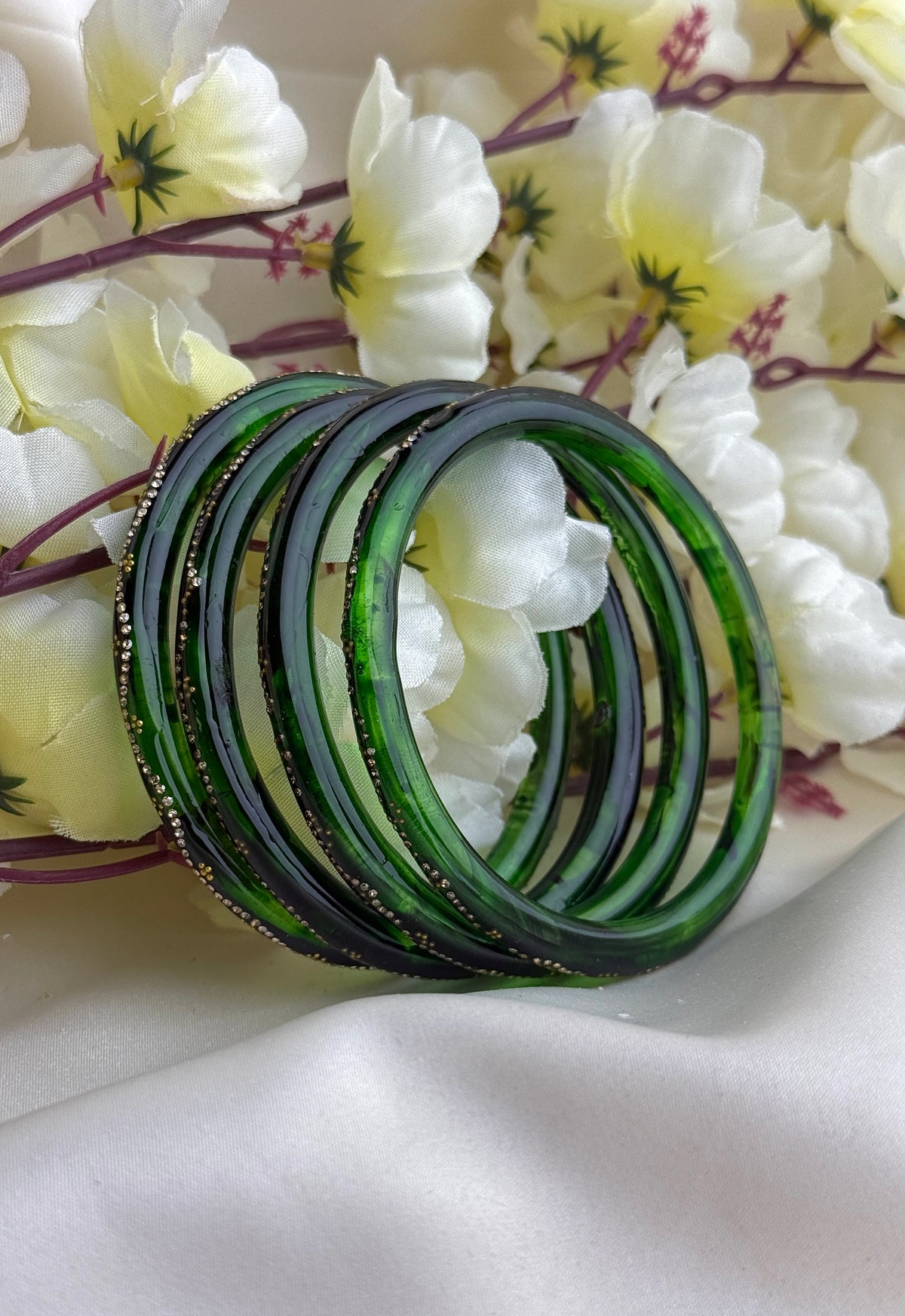 Ruby Embellished Glass Bangles(4 Pcs set)