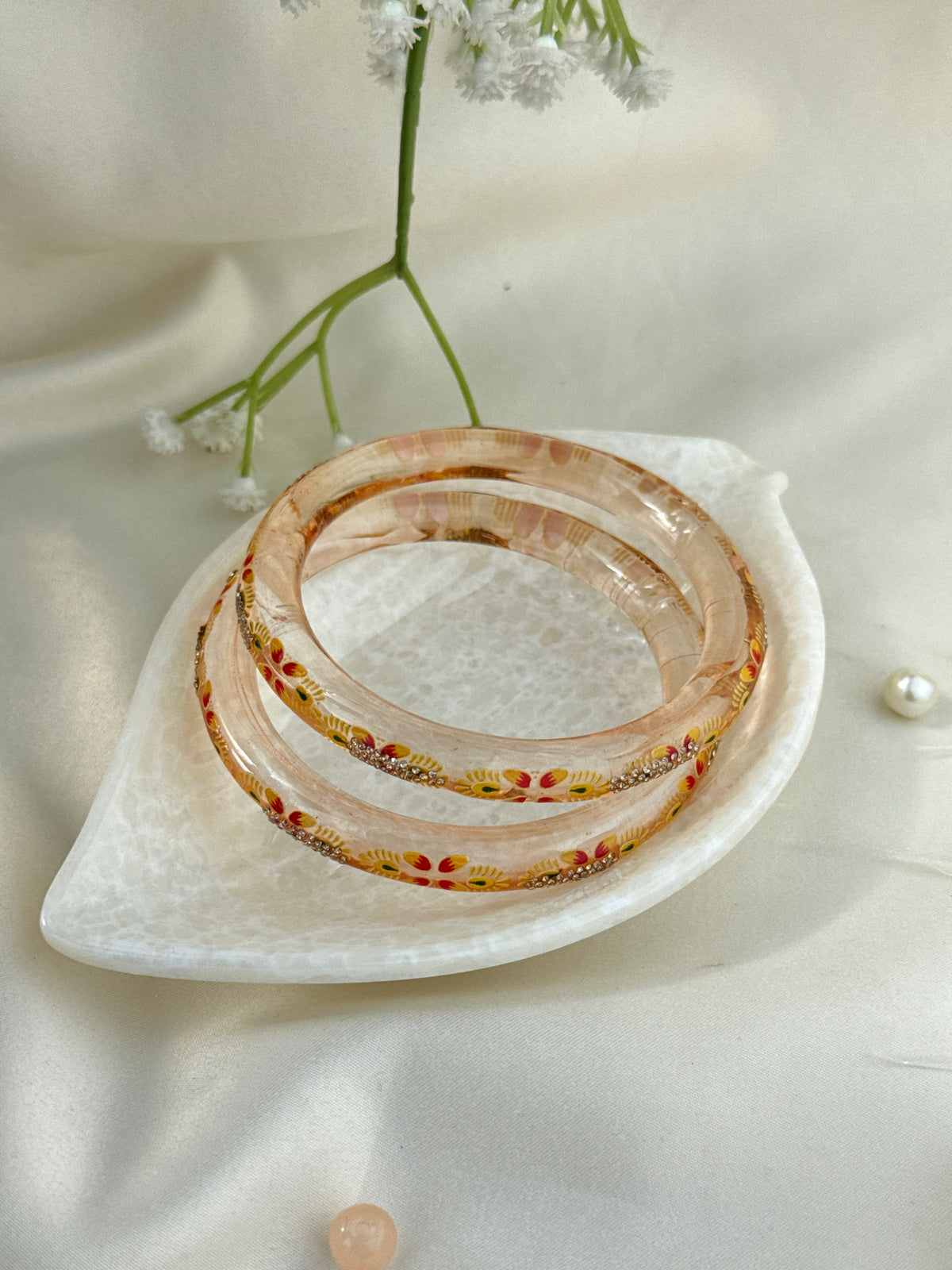 Hand-Painted Floral Glass Bangle with Crystal Stonework | Traditional Rajasthani Bangle