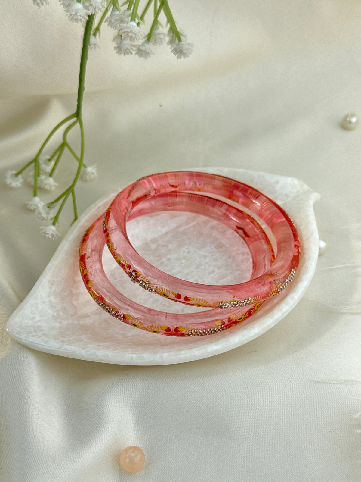 Hand-Painted Floral Glass Bangle with Crystal Stonework | Traditional Rajasthani Bangle