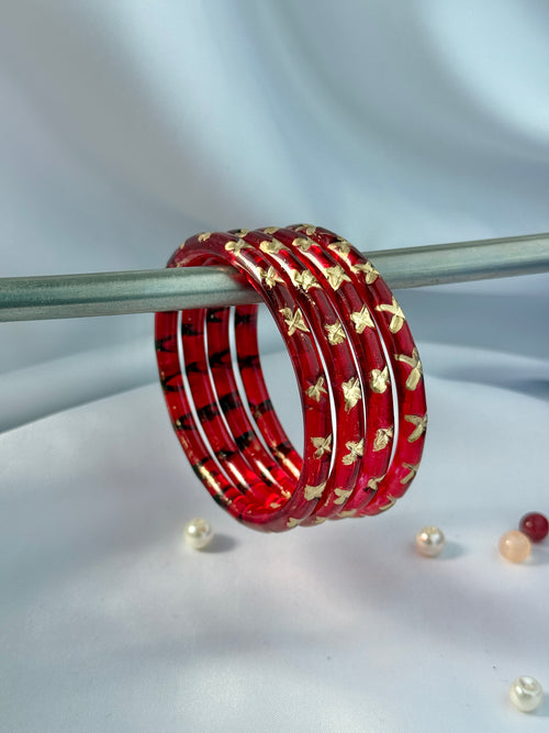 Designer Golden Motif Glass Bangle Set