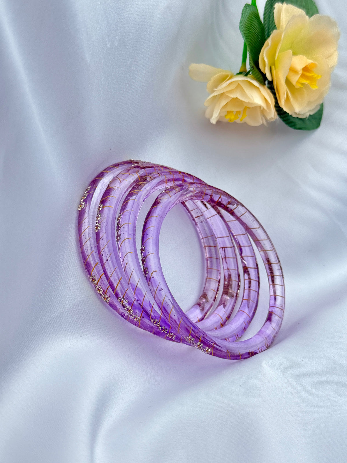 LAVENDER PURPLE GLASS BANGLES 4 PCS SET