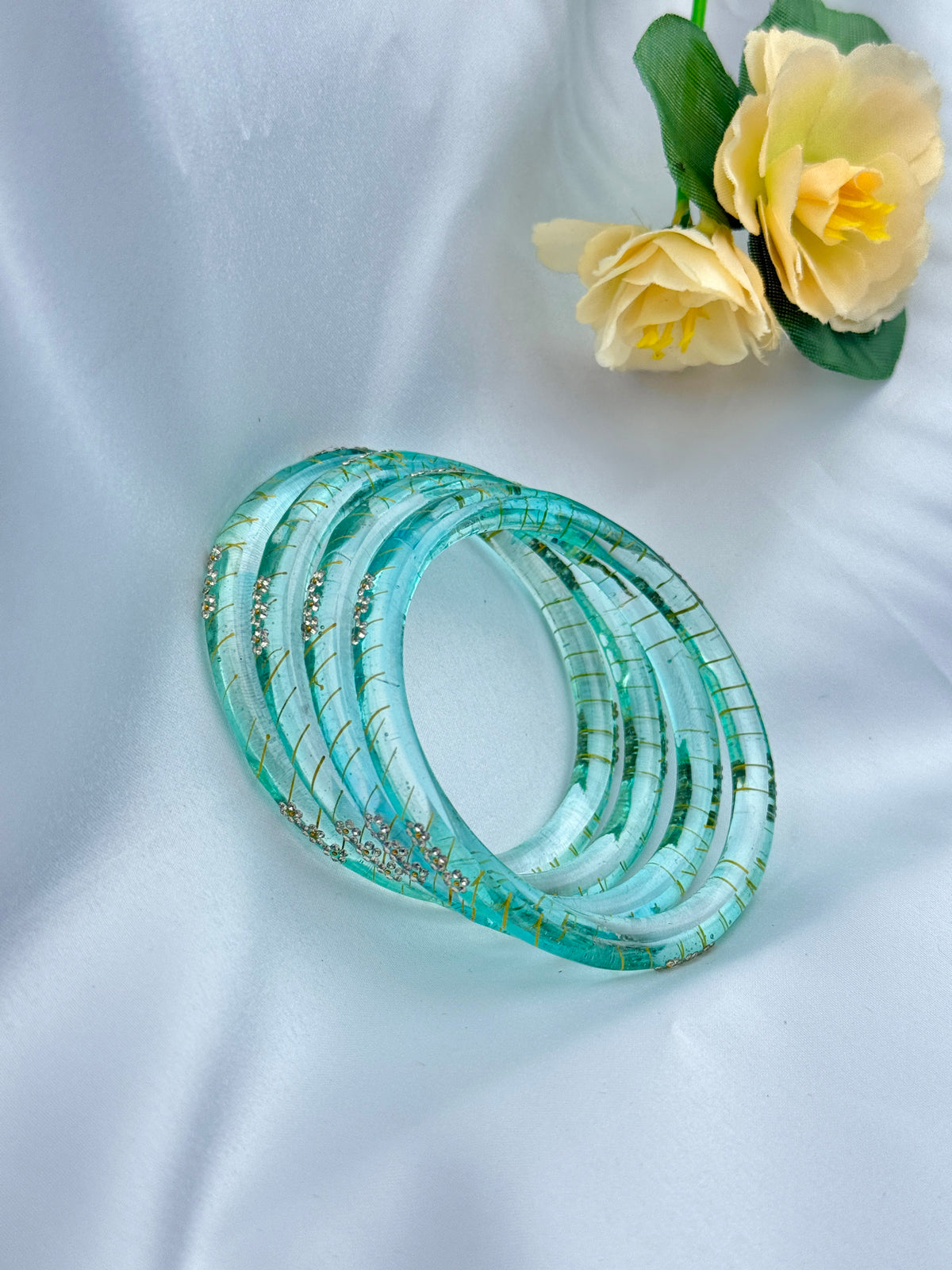 AQUA GREEN GLASS BANGLES 4 PCS SET