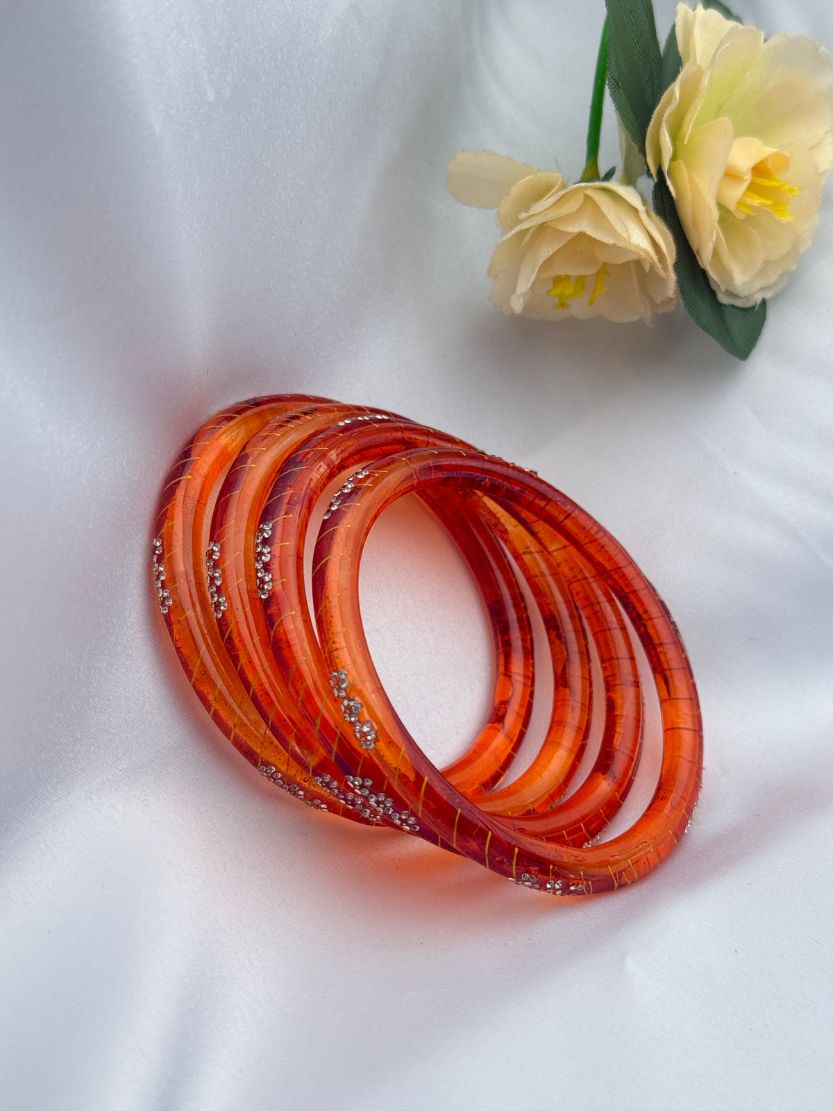 ORANGE GLASS BANGLE 4 PCS SET