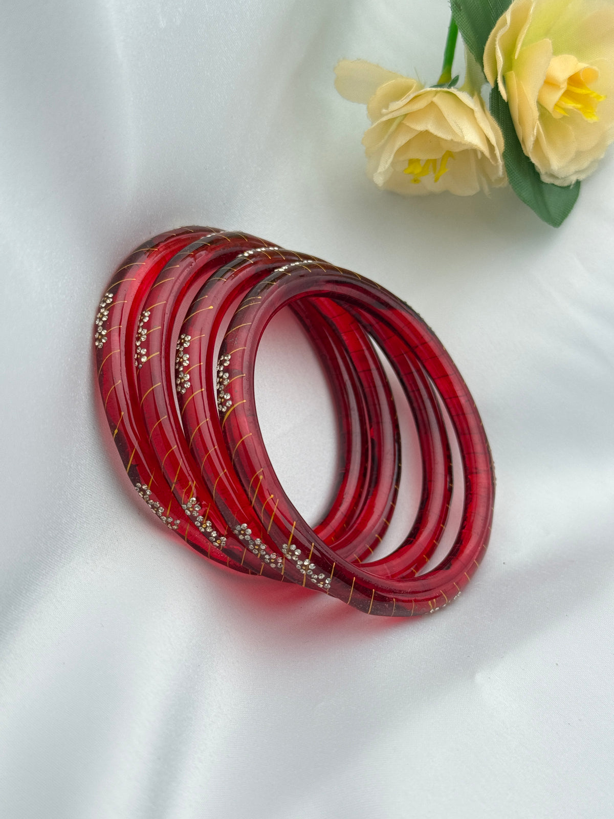 RUBY RED GLASS BANGLEE 4 PCS SET