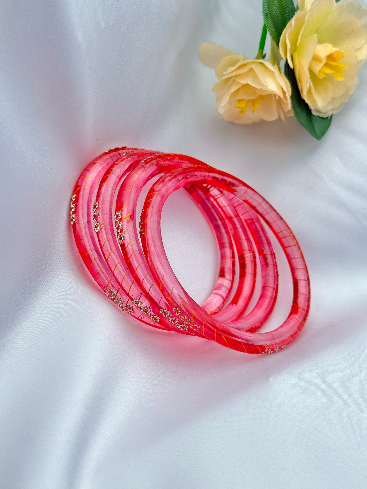 RED ORANGE GLASS BANGLES 4 PCS SET