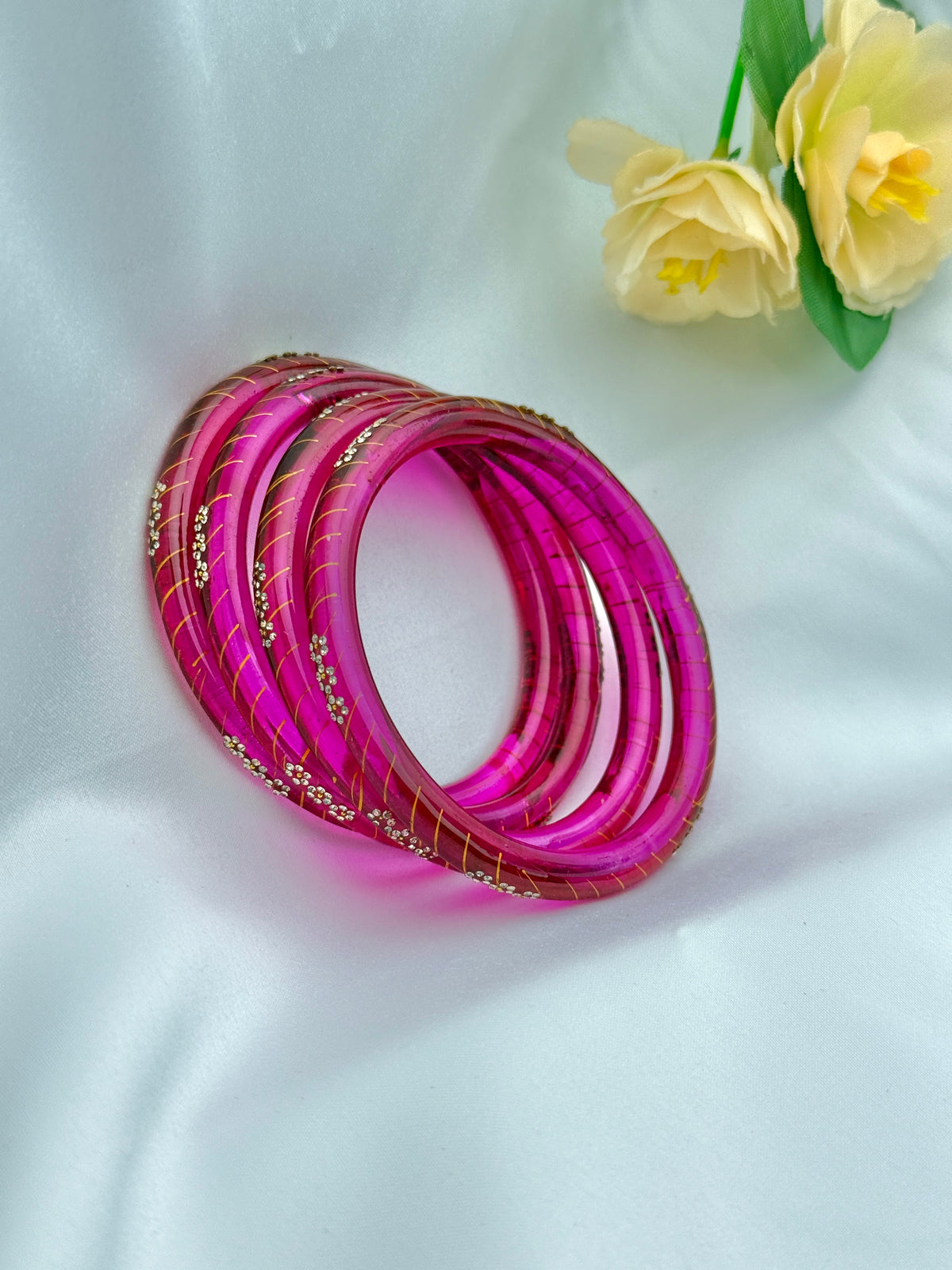 FUSHIA PINK GLASS BANGLE 4 PCS SET
