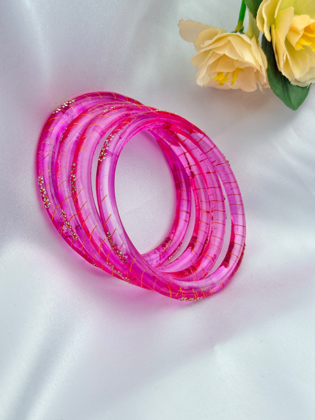 RANI PINK GLASS BANGLE 4 PCS SET