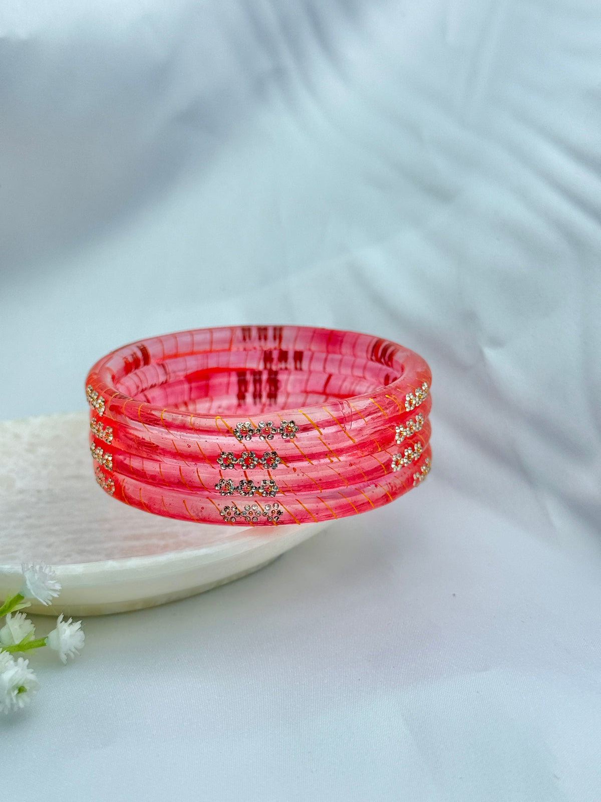 RED ORANGE GLASS BANGLES 4 PCS SET