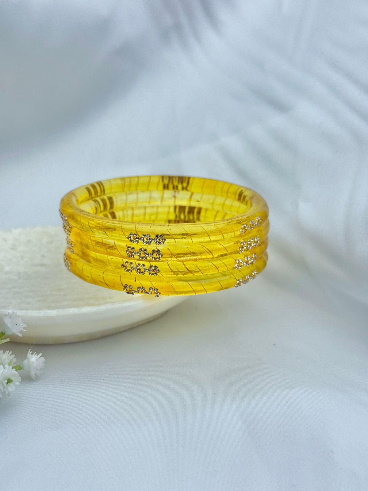 AMBER YELLOW GLASS BANGLE 4 PCS SET