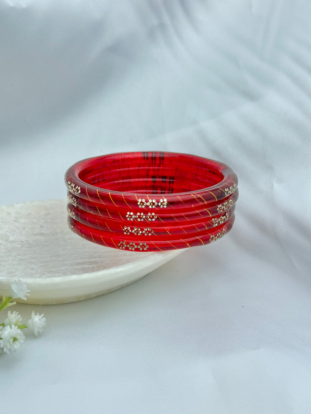 RUBY RED GLASS BANGLEE 4 PCS SET