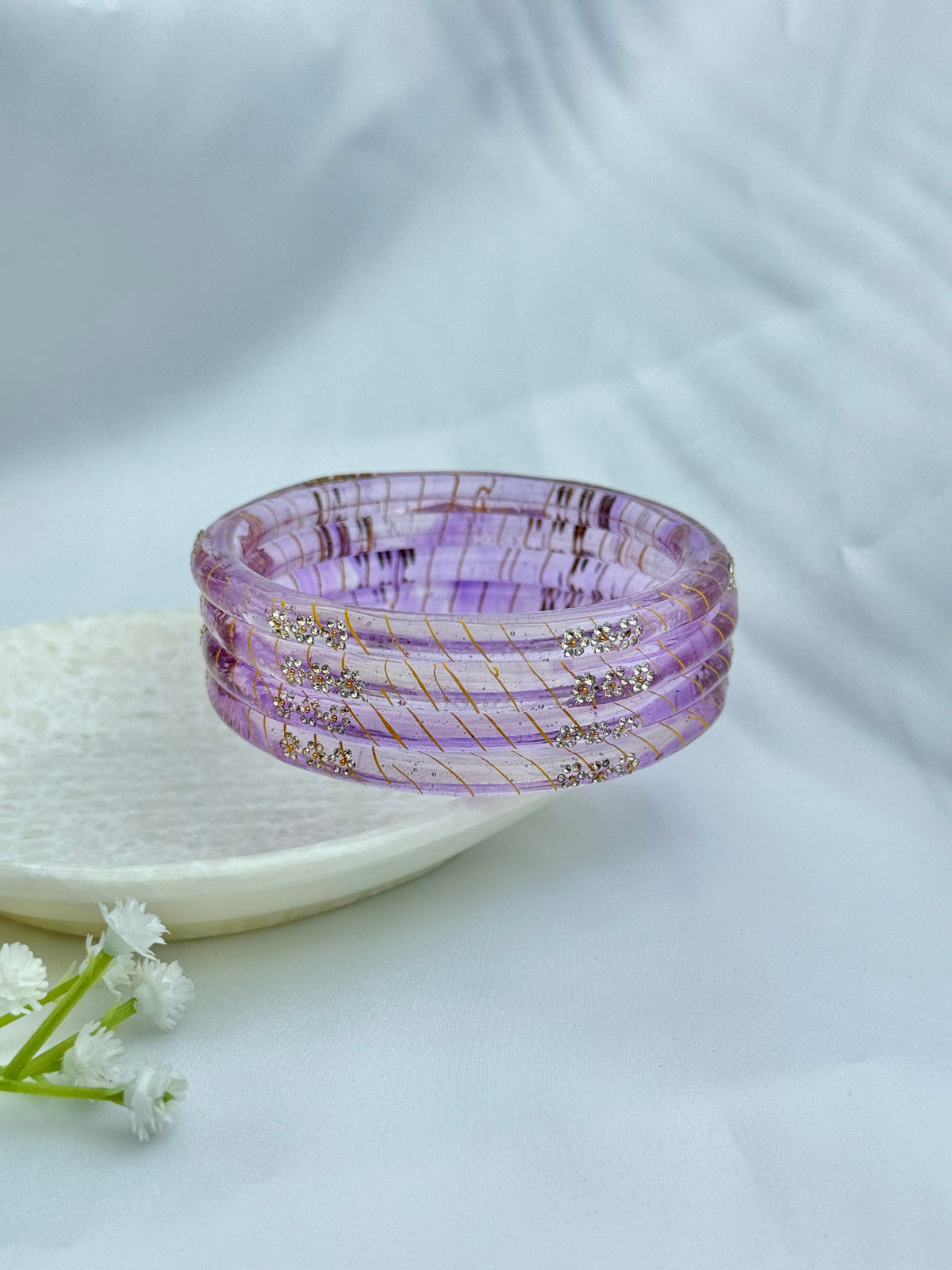 LAVENDER PURPLE GLASS BANGLES 4 PCS SET
