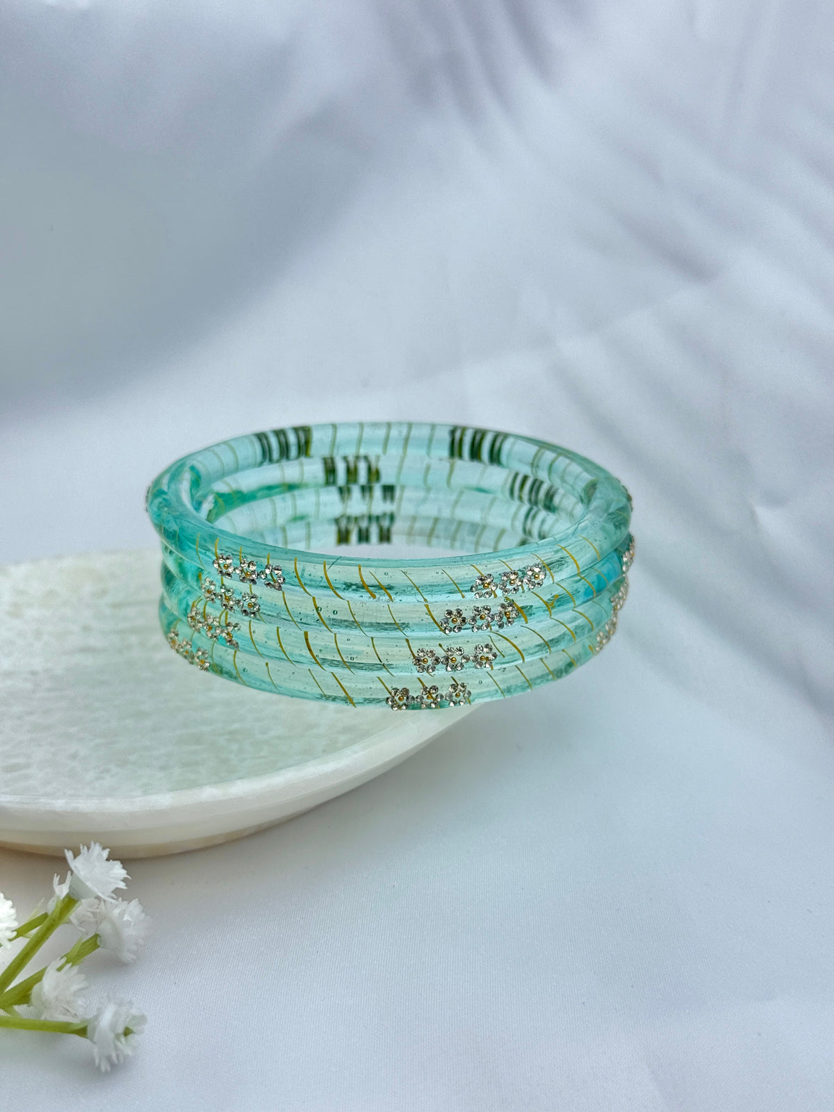 AQUA GREEN GLASS BANGLES 4 PCS SET
