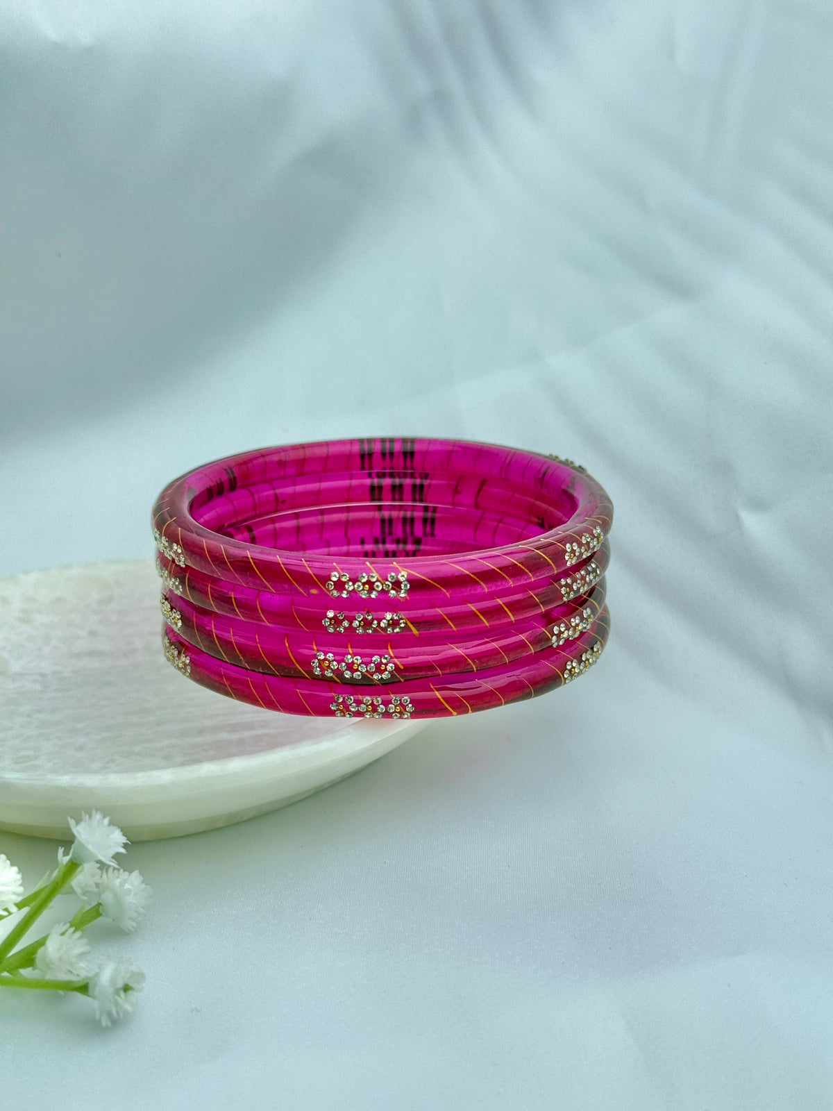 FUSHIA PINK GLASS BANGLE 4 PCS SET