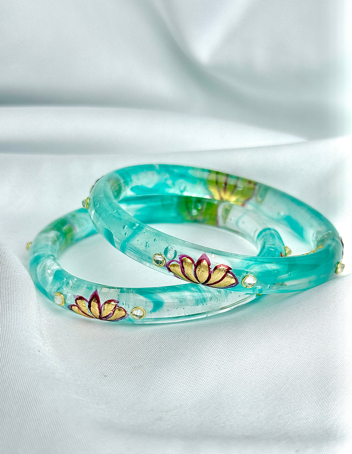 Handcrafted Floral Glass Bangles (2 pcs set)