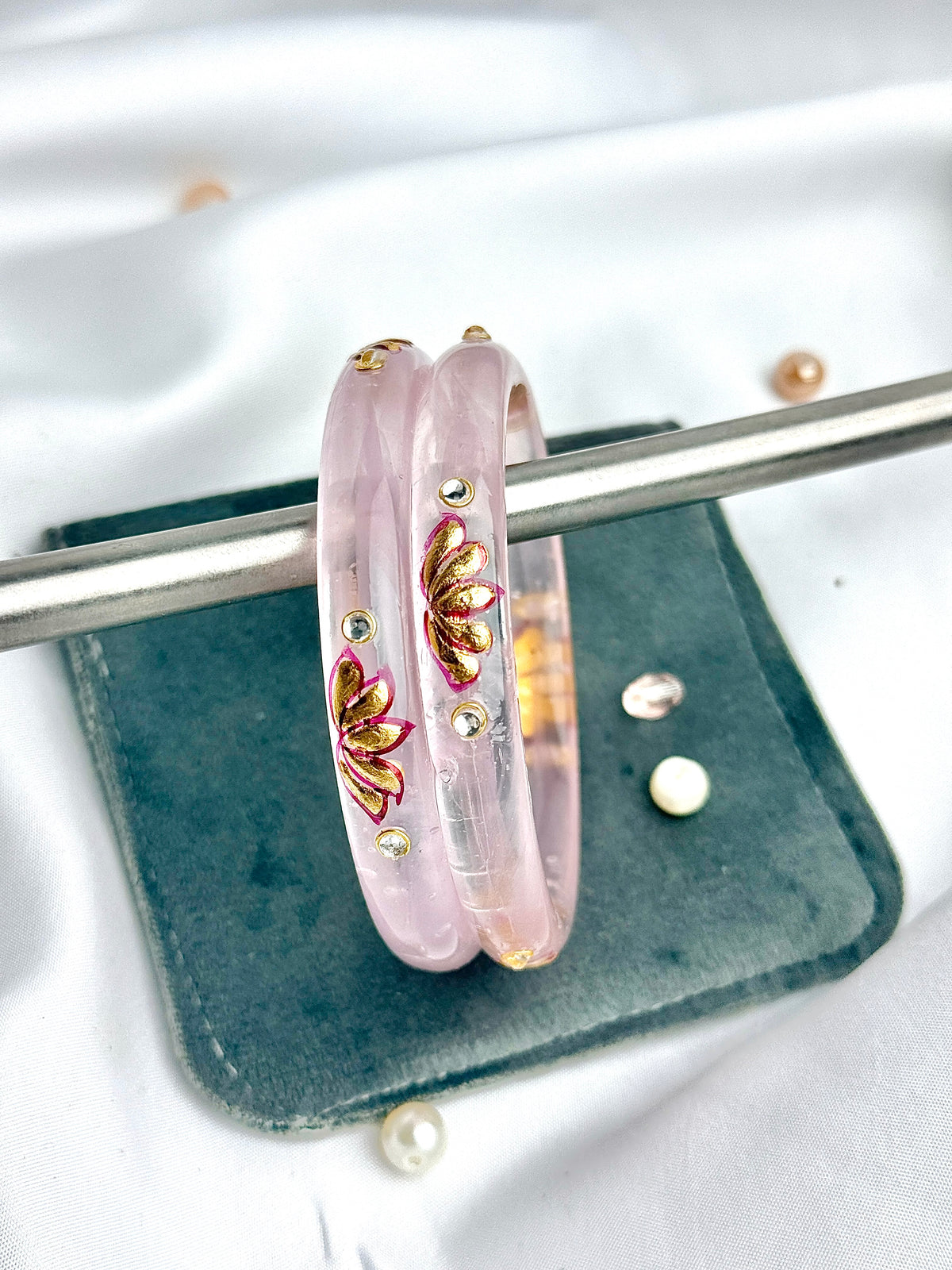 Handcrafted Floral Glass Bangles (2 pcs set)