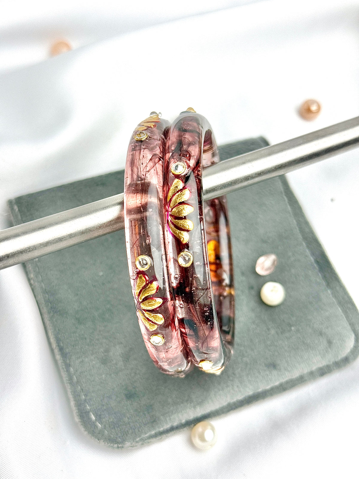 Handcrafted Floral Glass Bangles (2 pcs set)