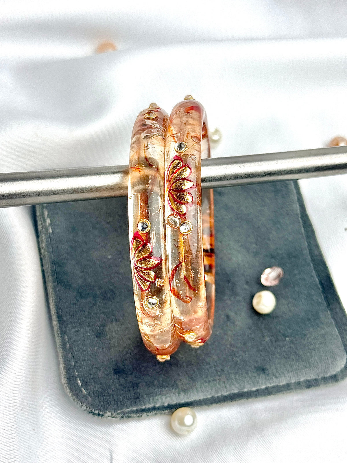Handcrafted Floral Glass Bangles (2 pcs set)