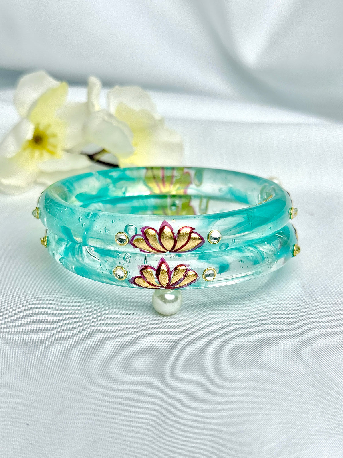 Handcrafted Floral Glass Bangles (2 pcs set)